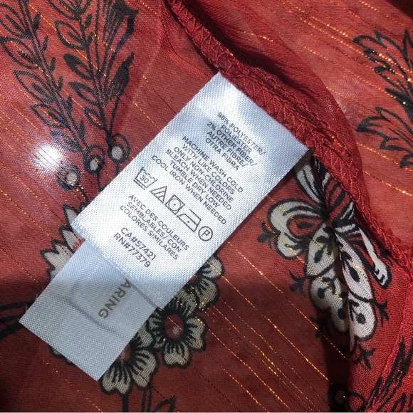 Ann Taylor Striped Floral w/Metallic Detail Kimono Open Front Light Redwood XS/S - Picture 7 of 8